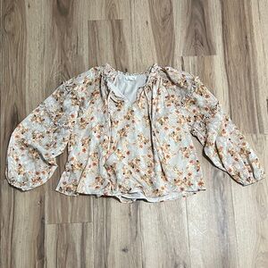 &merci Floral Ruffle Blouse - Cream and Orange